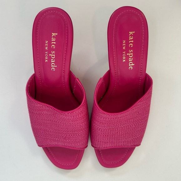 Kate Spade Malibu Raffia Pink Leather Slide Kitten Heels - Picture 4 of 7